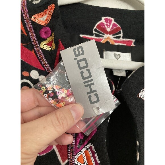 NEW Chico’s Embellished Calandra Jacket Sequins Black MEDIUM Made in India - Picture 9 of 16